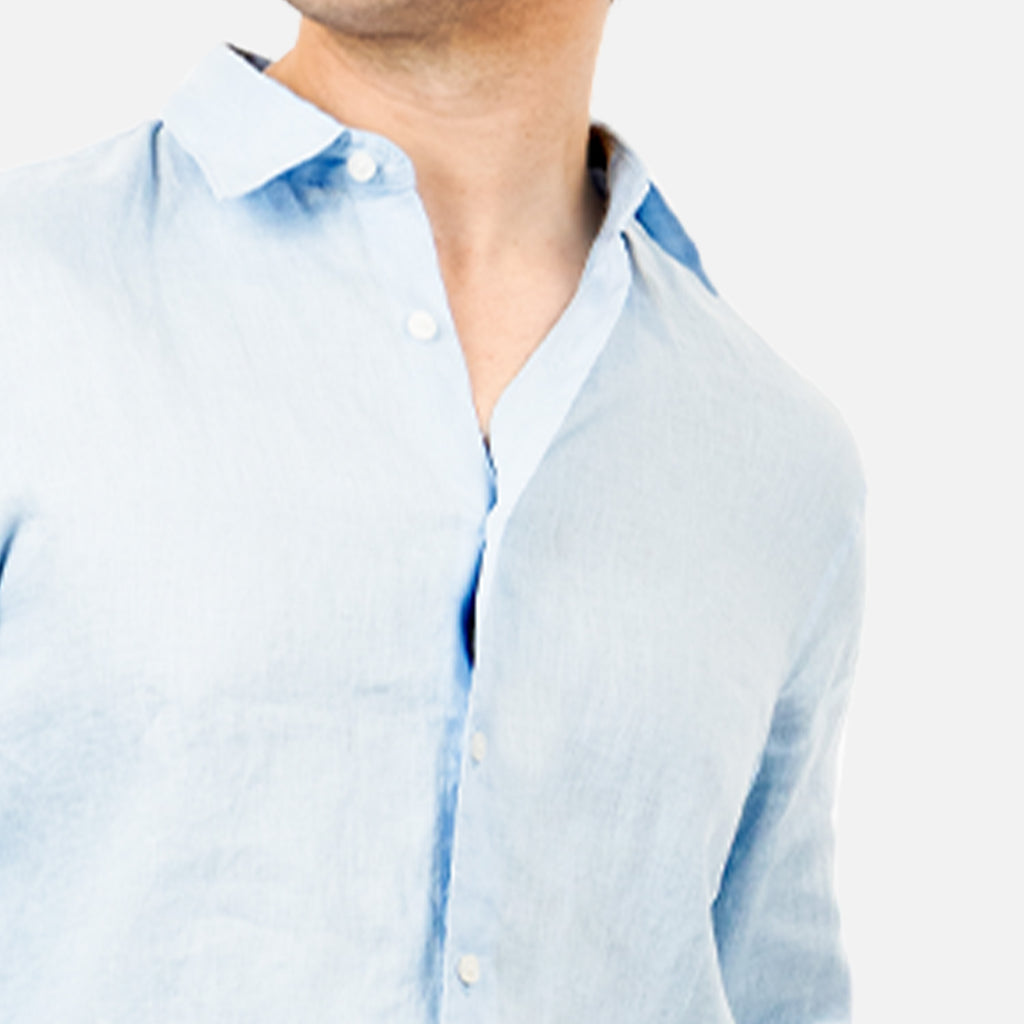 Linen Long Sleeve Shirt - Light Blue