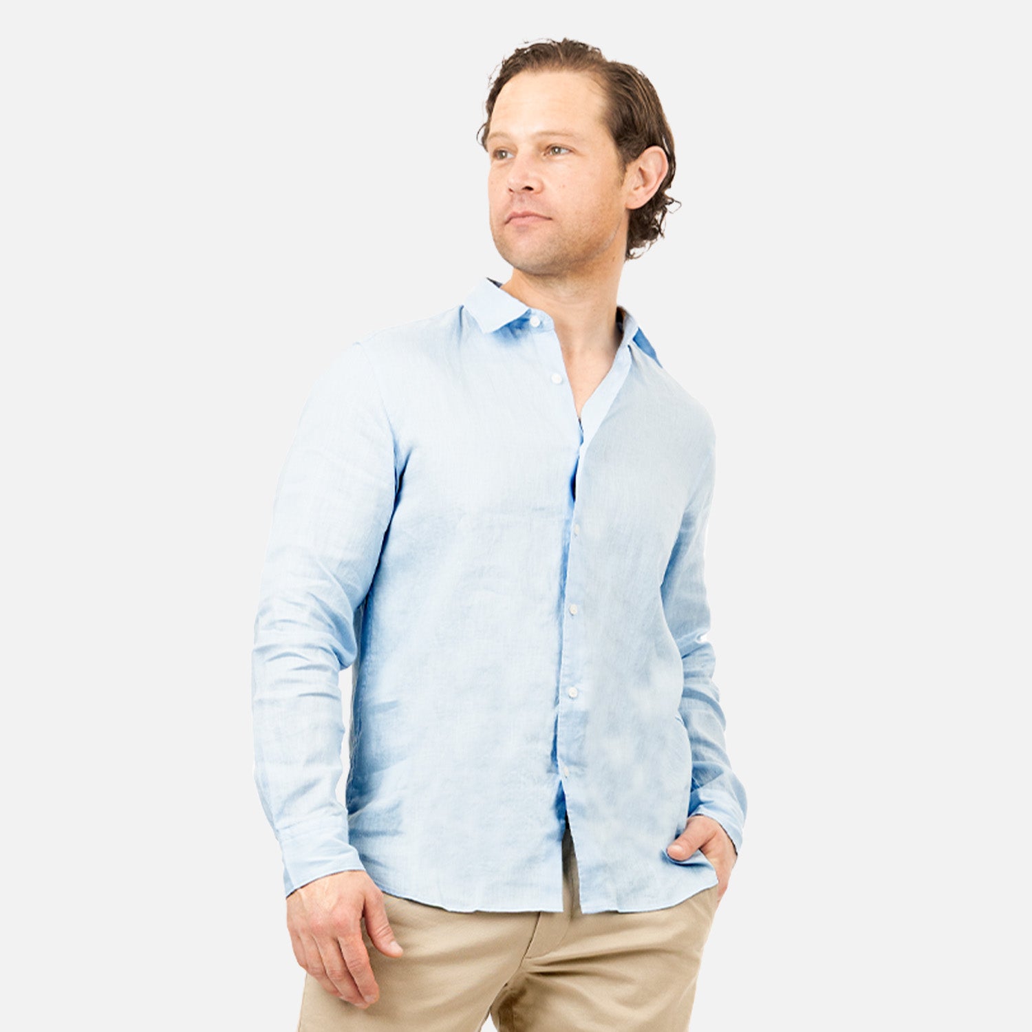 Linen Long Sleeve Shirt - Light Blue