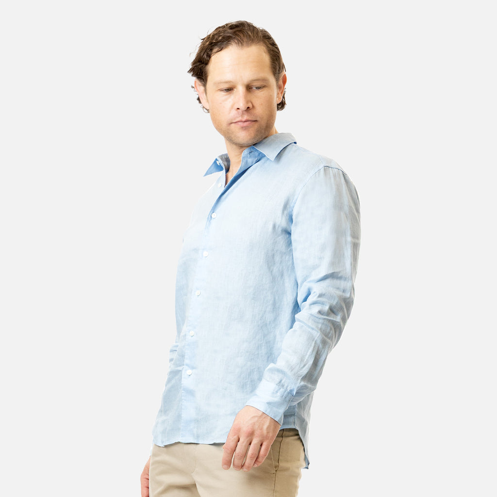 Linen Long Sleeve Shirt - Light Blue