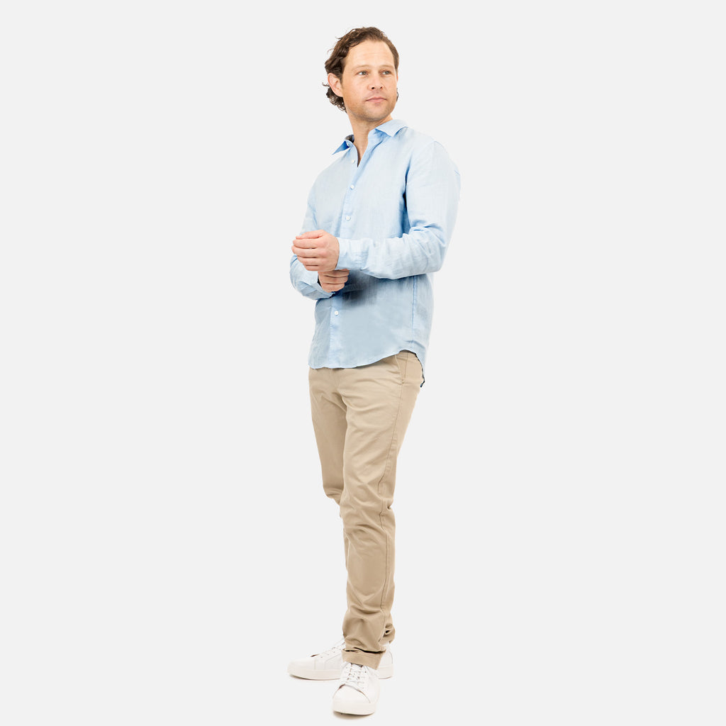 Linen Long Sleeve Shirt - Light Blue