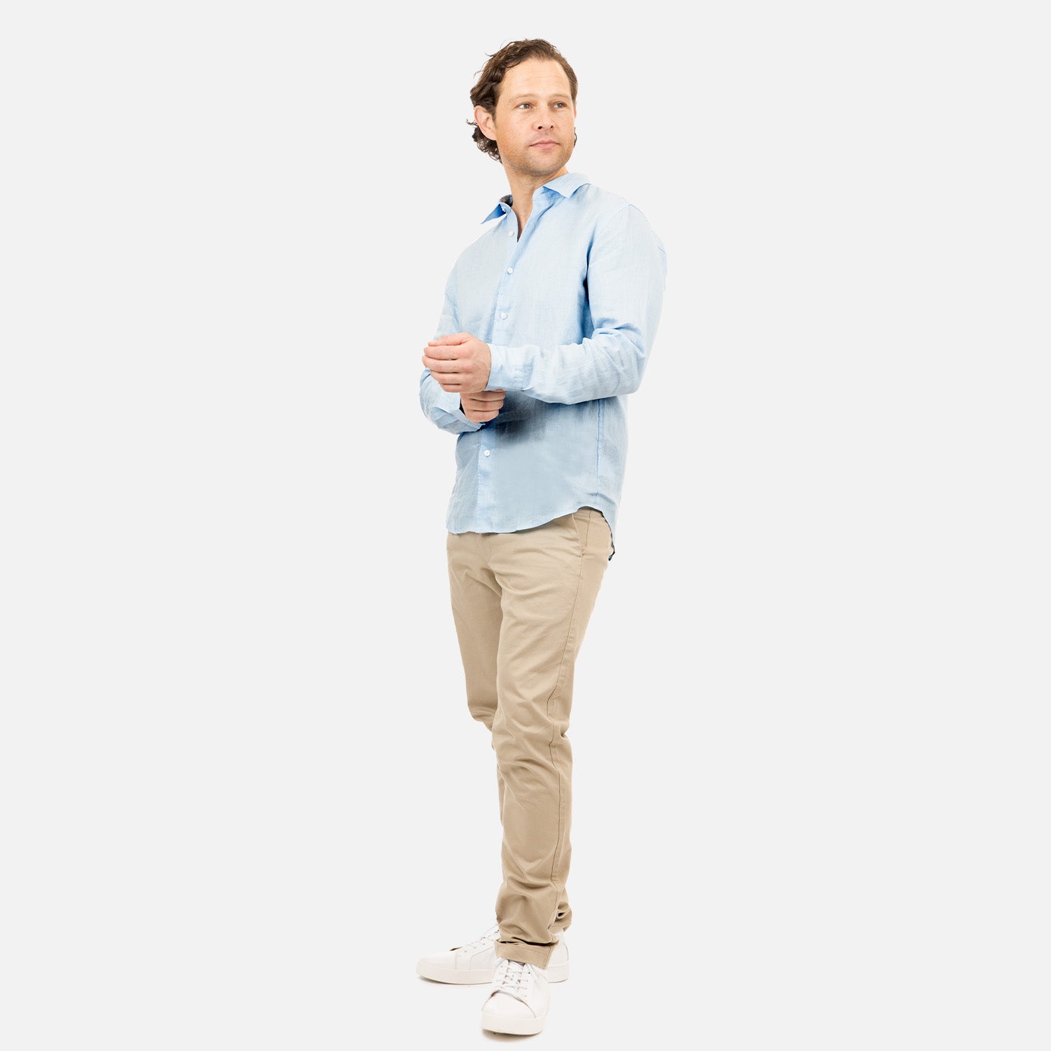 Linen Long Sleeve Shirt - Light Blue